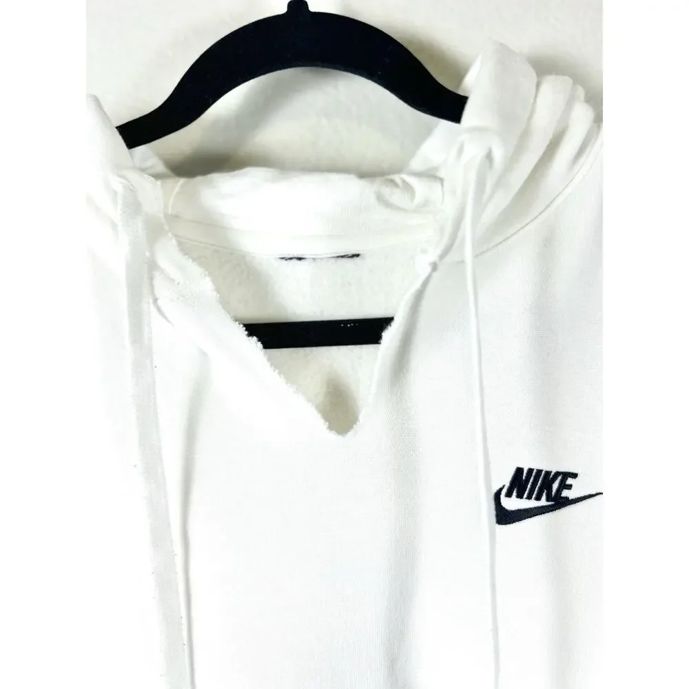 Nike Fleece Pullover Hoodie Distressed Streetwear VNeck Men's Womens White Small